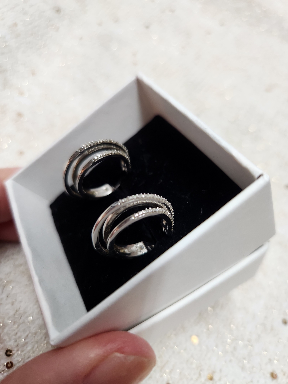 Geniune Diamond Triple-Band Hoop Earrings
